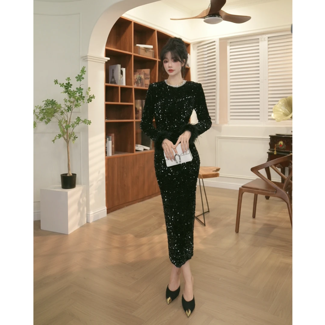 【JANE·简】2024秋冬新款女装轻熟风气质V领收腰连衣裙21582