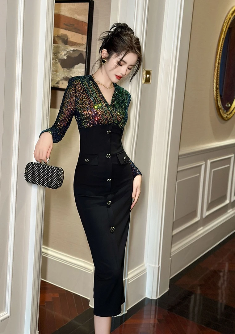 Pretty小众设计师品牌江江定制 显瘦高腰女神名媛连衣裙11120