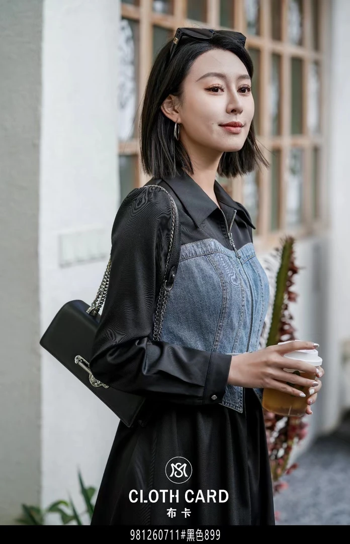 2024春季新品女士气质拼接牛仔连衣裙