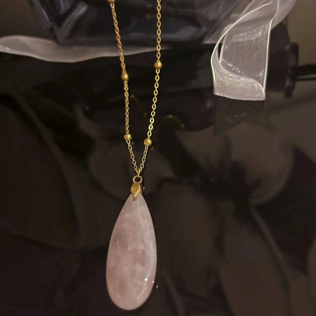 钛钢项链 【Kiss娜】钛钢1297时尚粉水滴项链