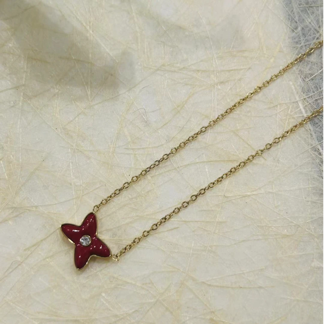 钛钢项链 【Kiss娜】钛钢2023深时尚红交叉字母项链