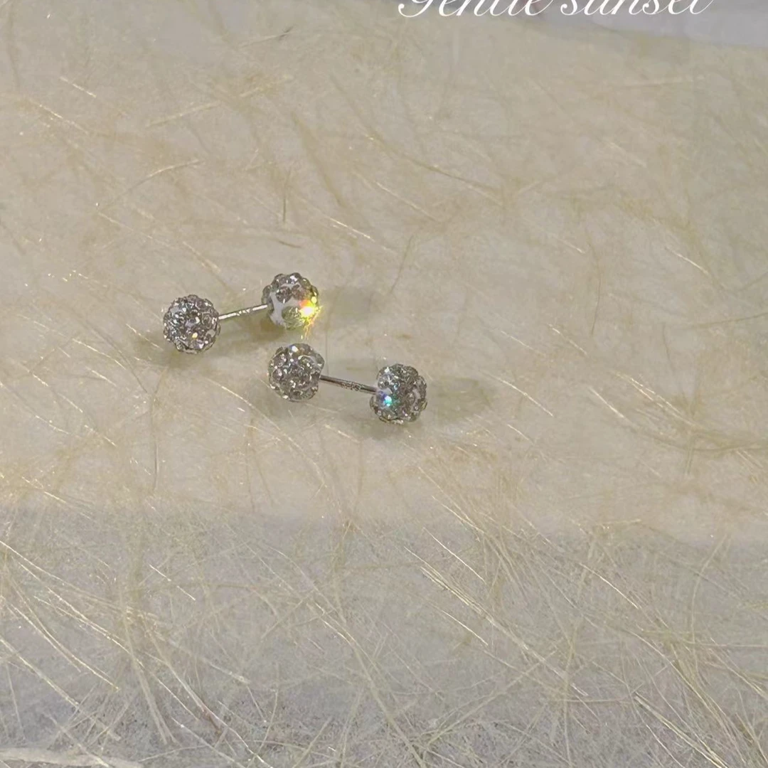 足银合成锆石耳饰 【Kiss娜】1935精致S999银针蹦迪珠超闪耳钉