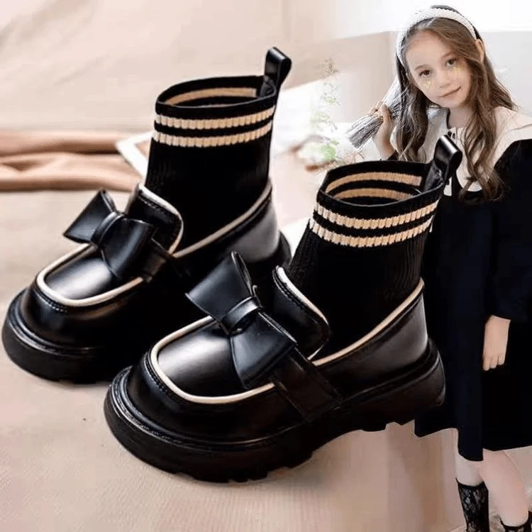 ABC女童鞋短靴2024春秋季新款女孩袜靴加绒公主靴子袜子靴马丁靴