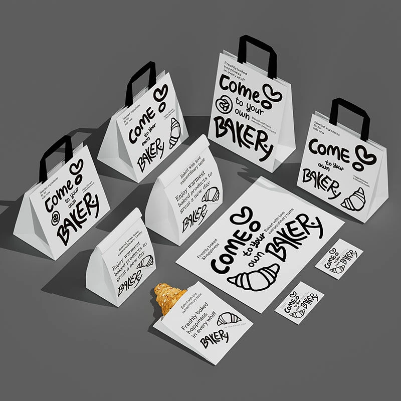 【线条牛角包】烘焙店牛皮纸袋手提袋可颂面包袋甜品包装袋外卖打包