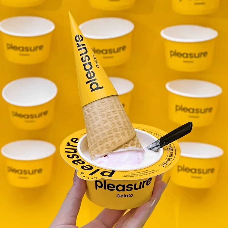 网红冰淇淋纸杯一次性冰激凌碗防滴杯圈纸托甜筒纸套脆皮筒包装纸