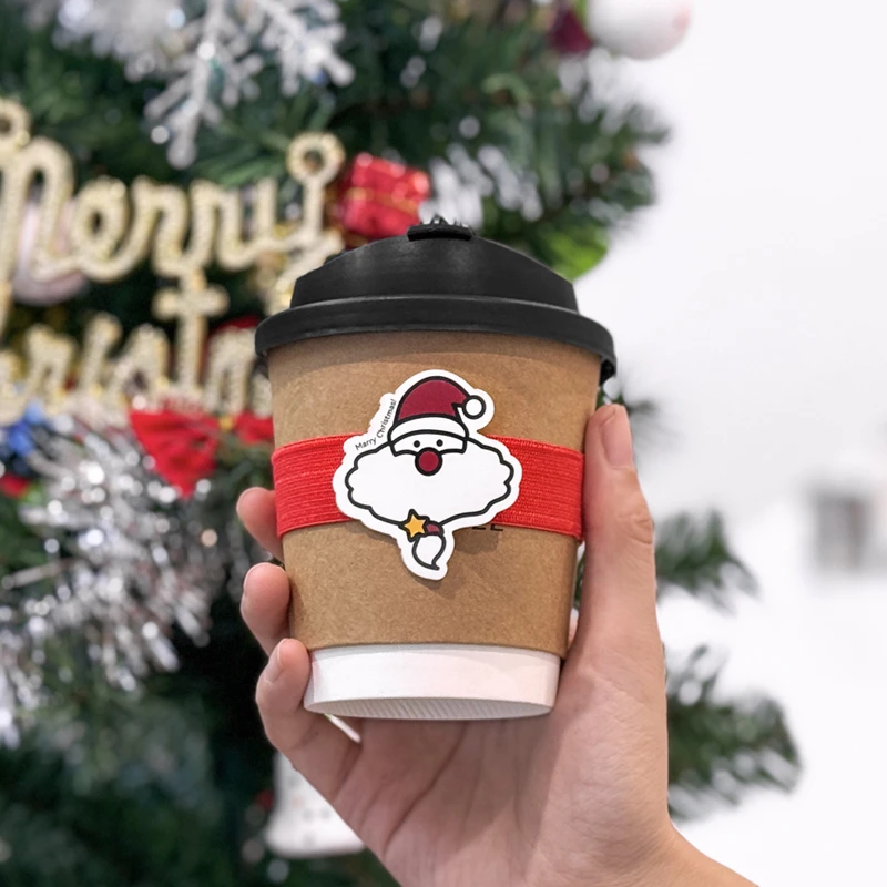 【圣诞弹力圈】杯套创意包装咖啡杯一次性奶茶纸杯小批量定制logo
