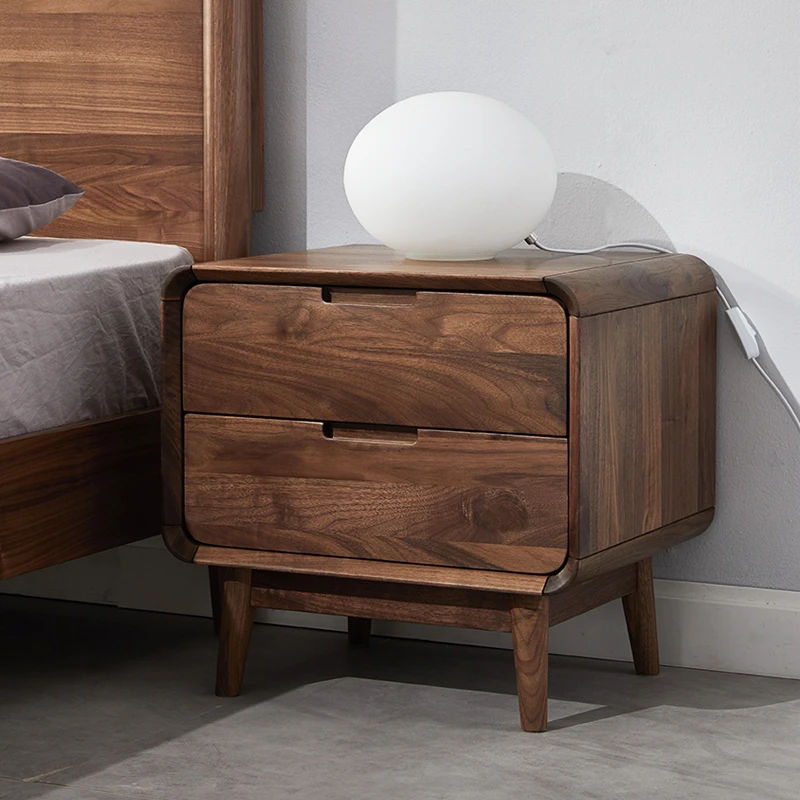 苏作集北美黑胡桃木床头柜现代简约卧室实木床边柜抽屉柜家用矮柜