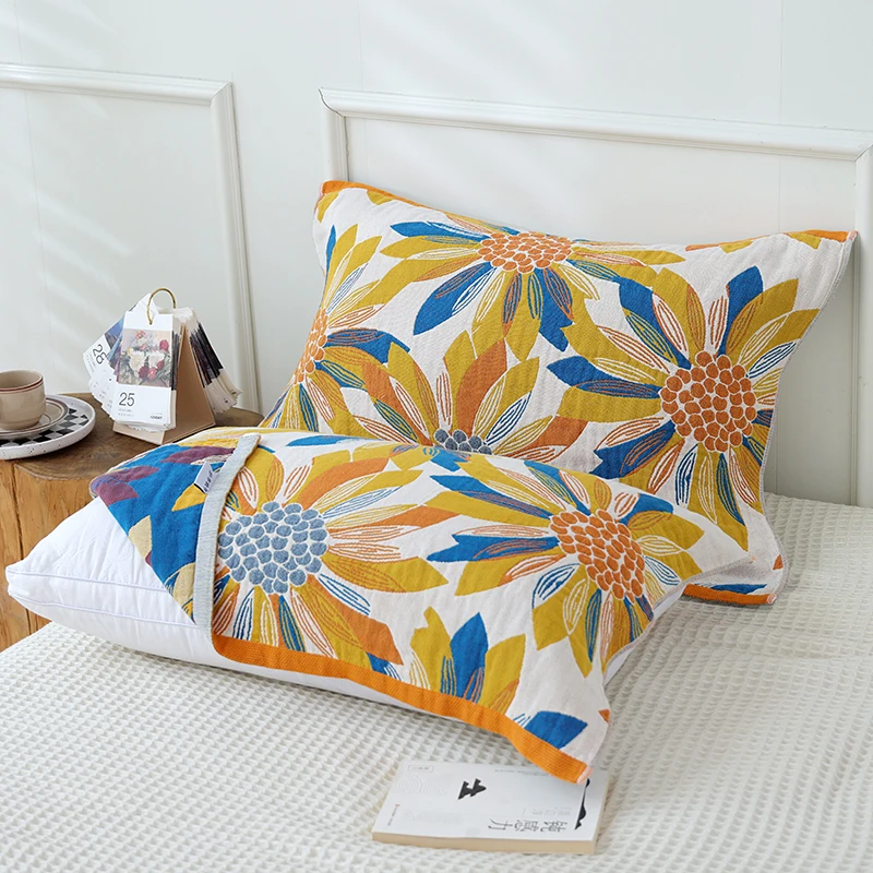 纯棉枕巾一对装全棉纱布加大加厚枕头巾四季学生成人欧式情侣吸汗