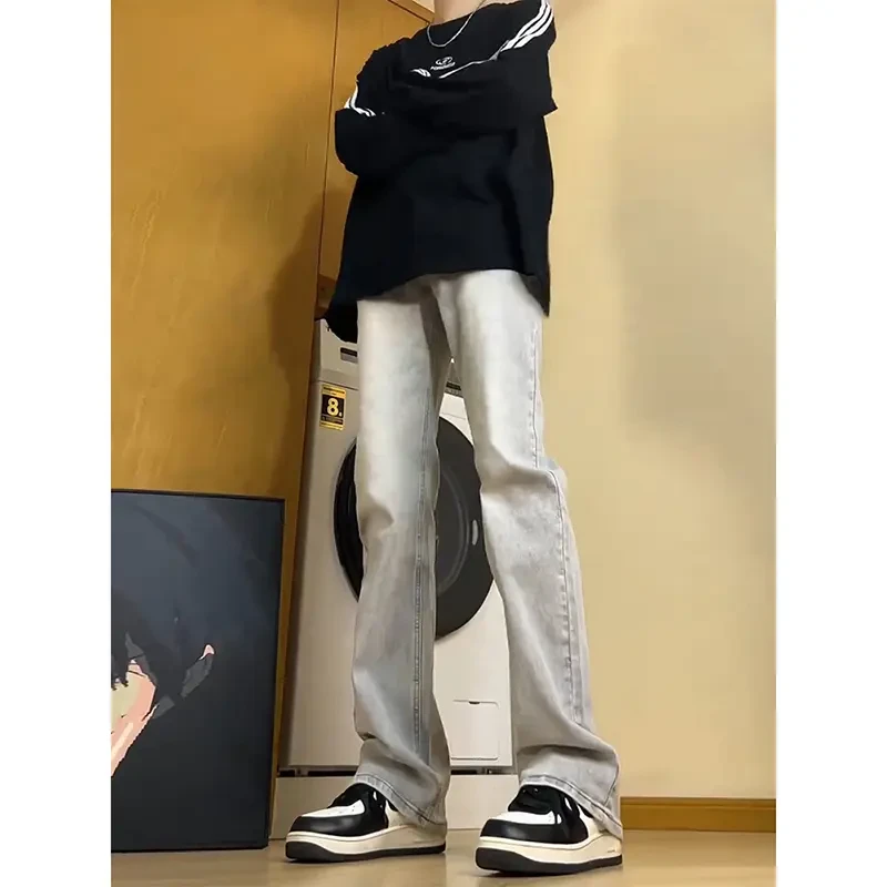 烟灰水泥色百搭牛仔裤男款春秋季美式vibe裤子修身直筒微喇裤子