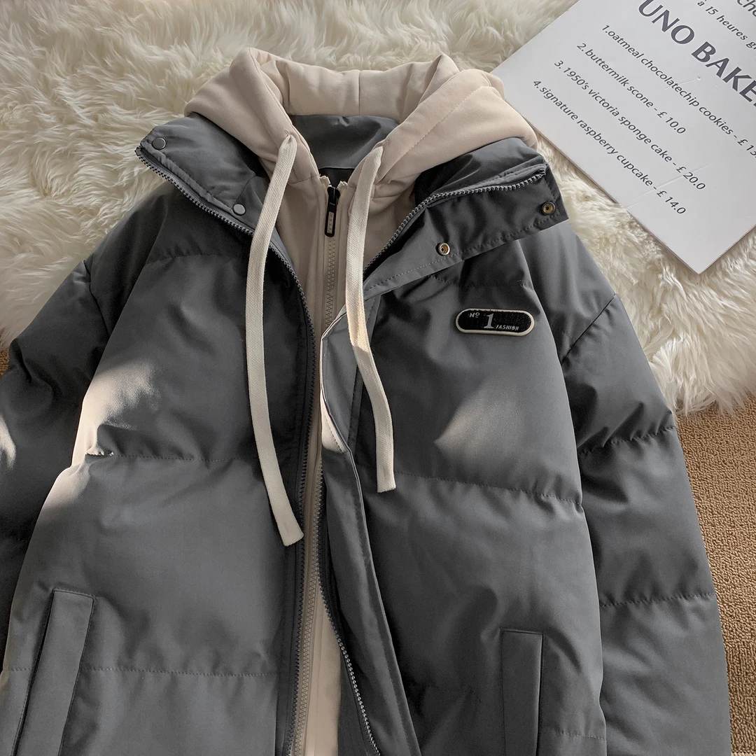 男势假两件棉服男冬季加厚保暖棉衣潮牌ins百搭情侣外套连帽棉袄