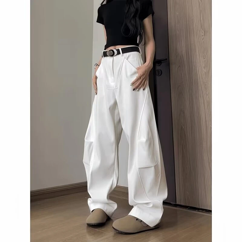 珍珠白色弯刀裤男女同款美式vibe高街宽松显瘦高级感工装牛仔裤子
