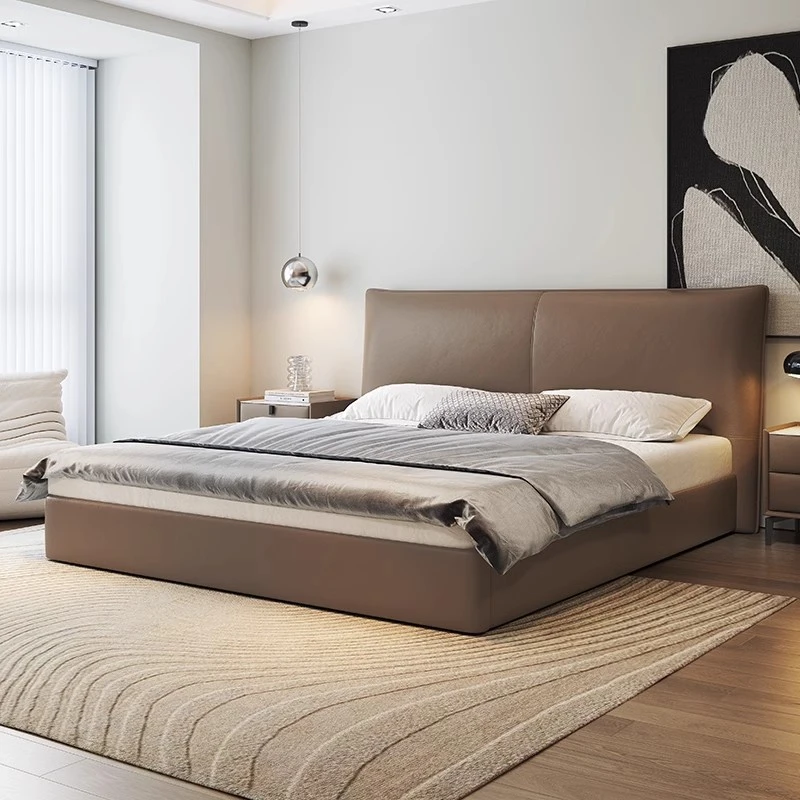 双人床意式轻奢皮艺床主卧储物大床现代简约主卧极简婚床软包床