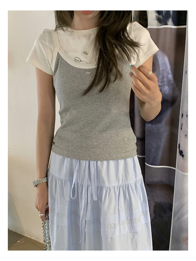 PINK WALL圆领小吊带女夏季简约慵懒修身显瘦短款背心