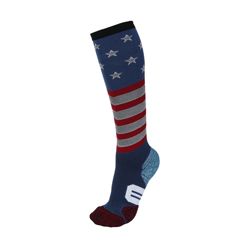 长筒毛巾底跑步骑行马拉松越野飞盘跳绳健身运动袜高筒小腿压缩袜