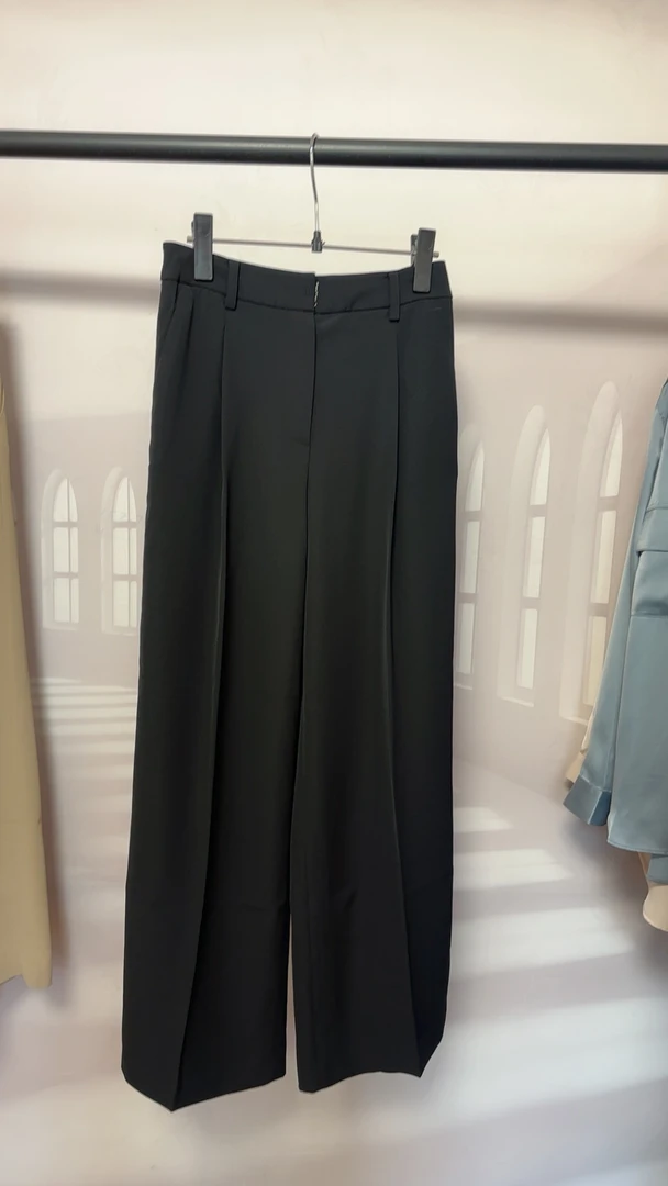 夏款高腰西装裤拖地裤长裤浅蓝色黑色卡其色