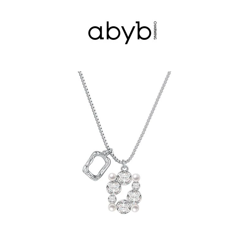 ABYBCHARMING 铜合金项链 艺术之镜项链轻奢小众饰品白色百搭简约