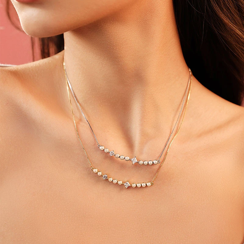 ABYBCHARMING 铜合金合成锆石项链 回归线项链气质轻奢时尚百搭