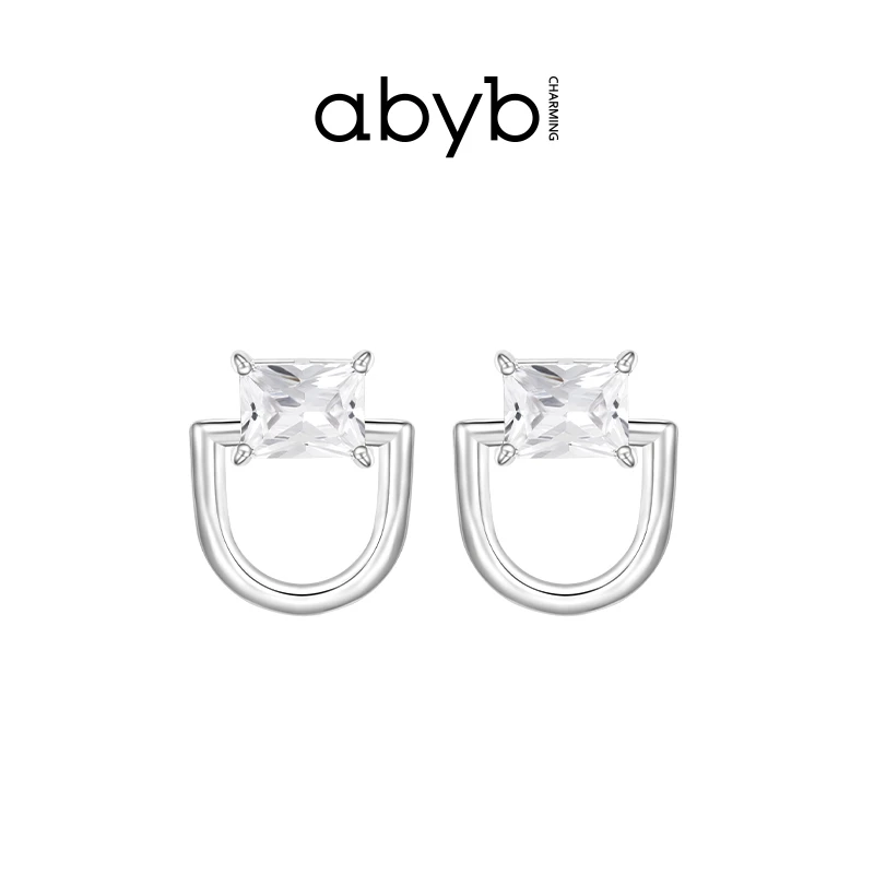 ABYBCHARMING 铜合金玻璃耳饰 回形耳环小众设计感日常耳饰新款
