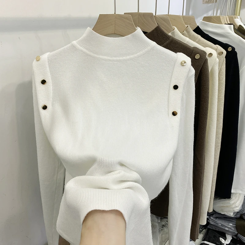 (芳芳惊喜)秋冬新款加厚半高领针织衫女长袖设计感百搭显瘦毛衣