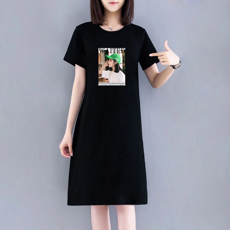 睡裙女夏季中长款过膝家居服可爱薄款短袖大码宽松孕妇睡衣女夏天