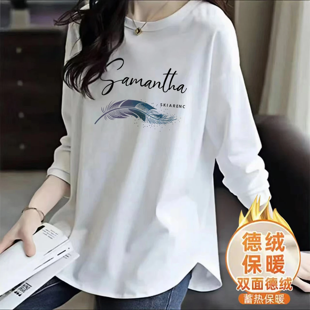 德绒中长款长袖打底衫女秋冬卫衣内搭遮屁股配鲨鱼裤百搭T恤上衣