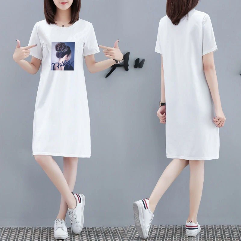 过膝家居服连衣裙夏季中长款休闲薄款短袖大码宽松时尚连衣裙女夏