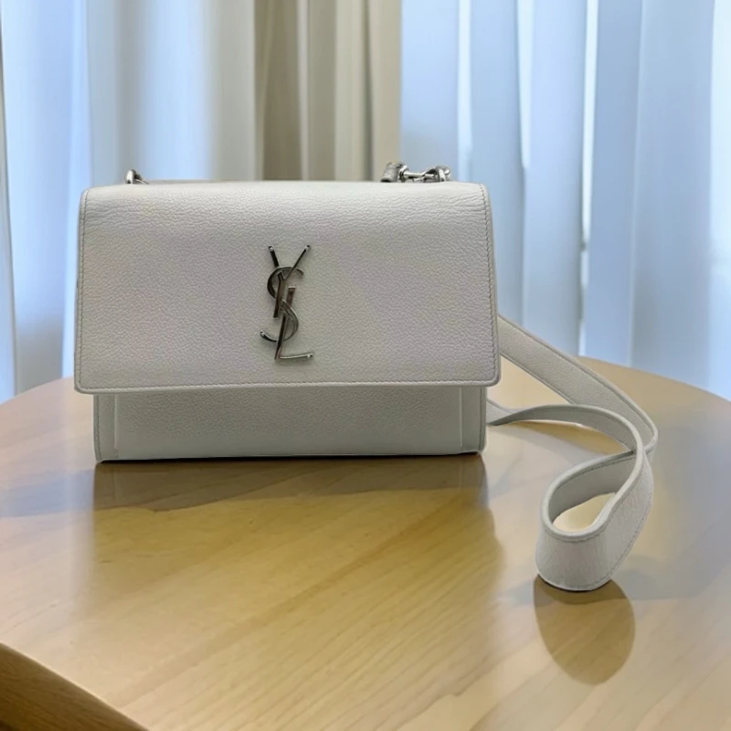 95新 YSL/圣罗兰  白色荔枝纹日落包 887 2038