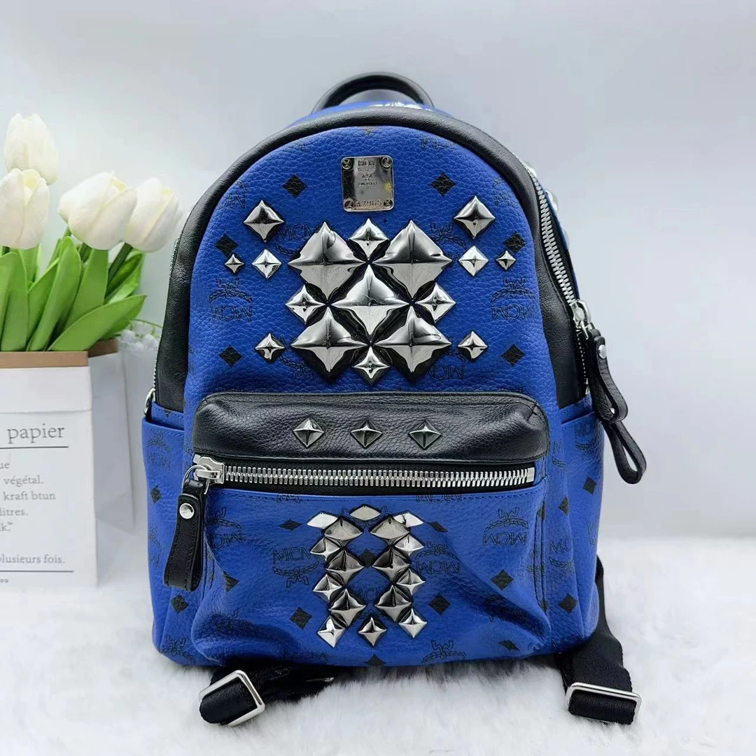 95新 MCM  蓝色双肩背包 890 2107
