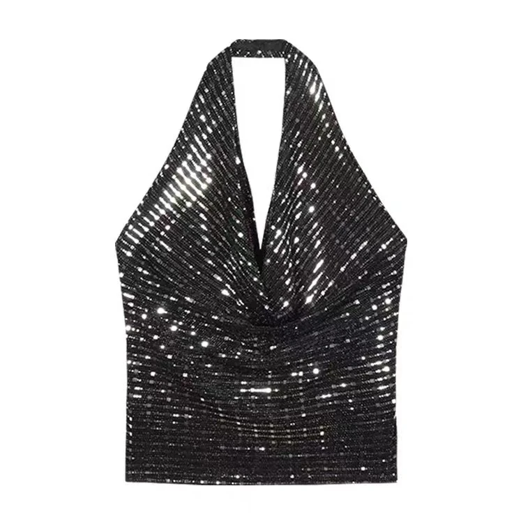 纯欲风辣妹亮片挂脖吊带背心女夏季短款亮闪闪露背高级感上衣外穿