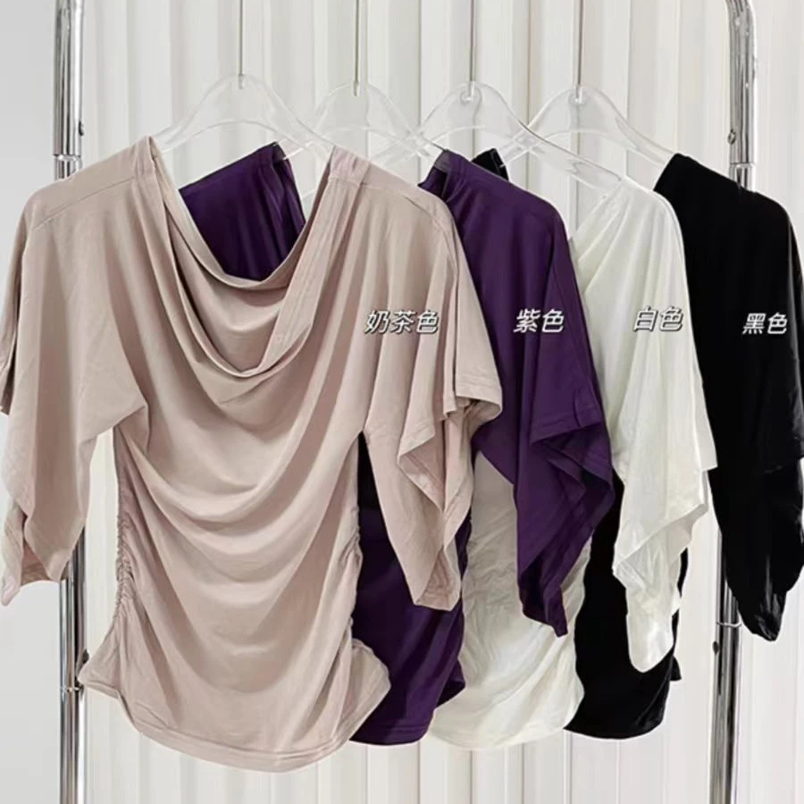 朵来美 夏季时尚纯欲气质韩女修身荡领露肩性感一字肩上衣显瘦女