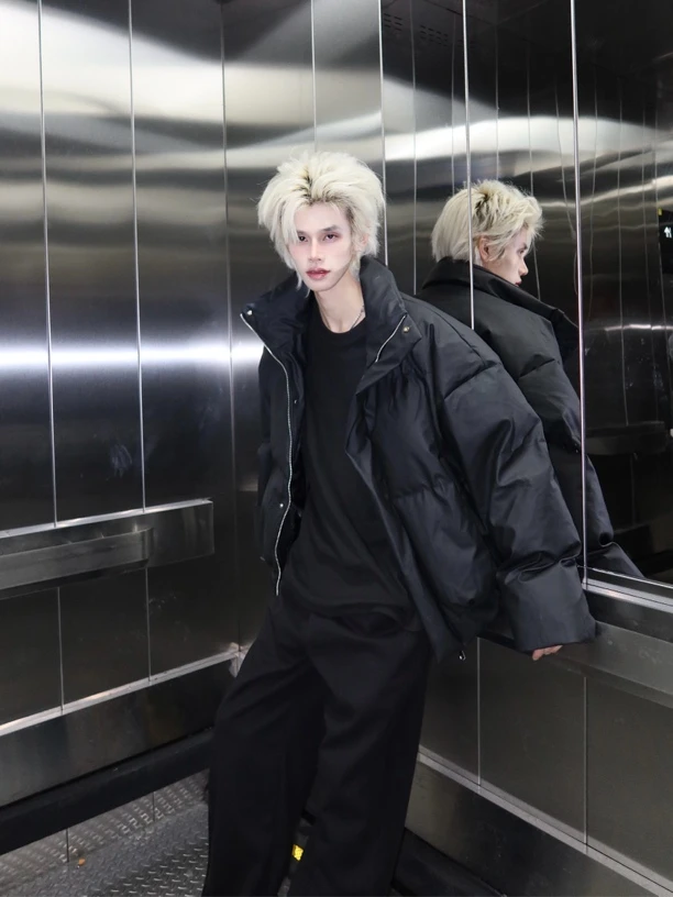 cleanfi短款pu皮棉服男冬季美式廓形加厚外套高级感痞帅立领棉衣