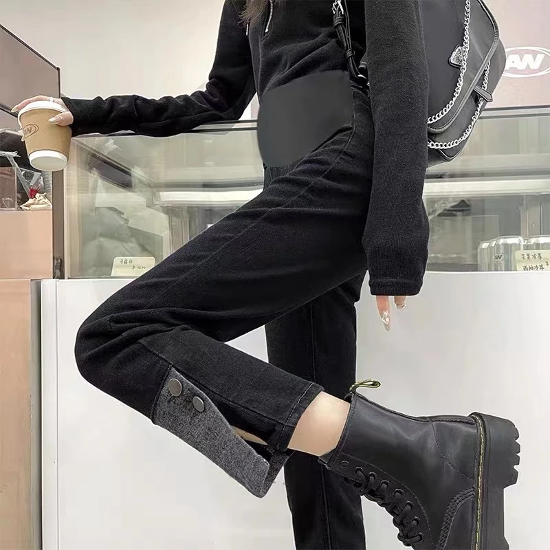 孕妇牛仔裤春秋季新款时尚外穿弹力开叉九分直筒裤修身显瘦休闲裤