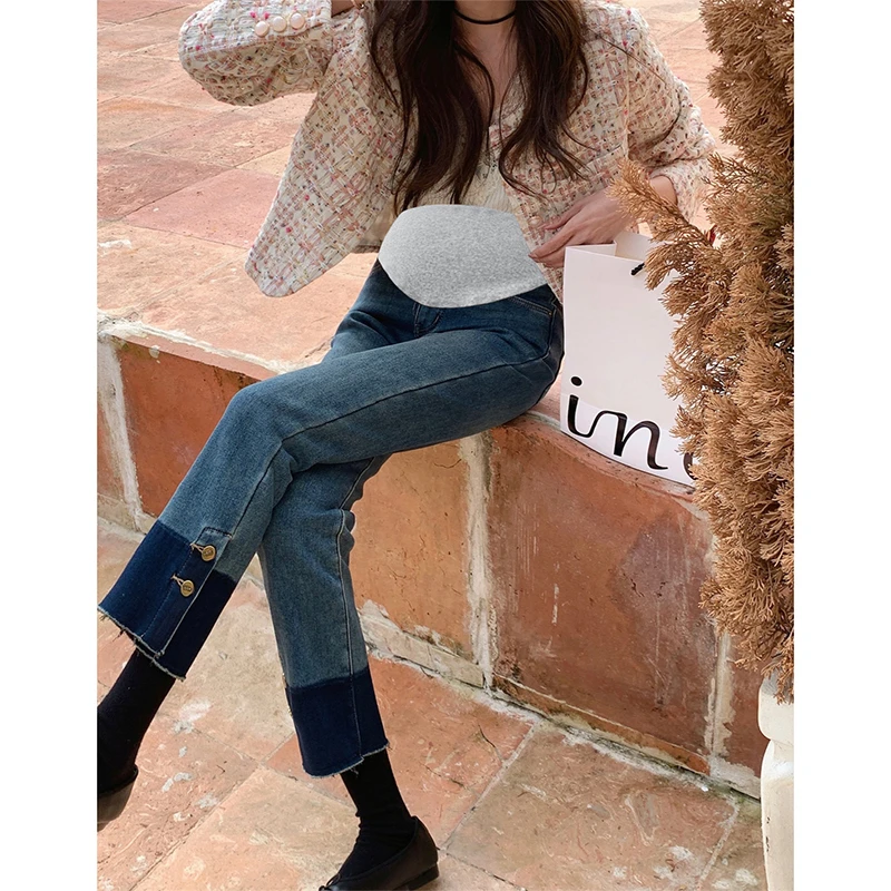 孕妇裤春秋款外穿宽松小个子九分牛仔裤潮妈秋天托腹直筒烟管裤子
