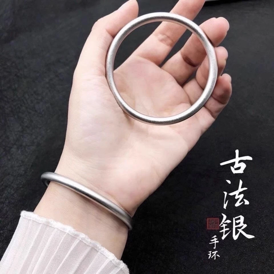 足银手镯 999古法纯银手镯女素圈简约实心镯子送妈妈女朋生日礼物