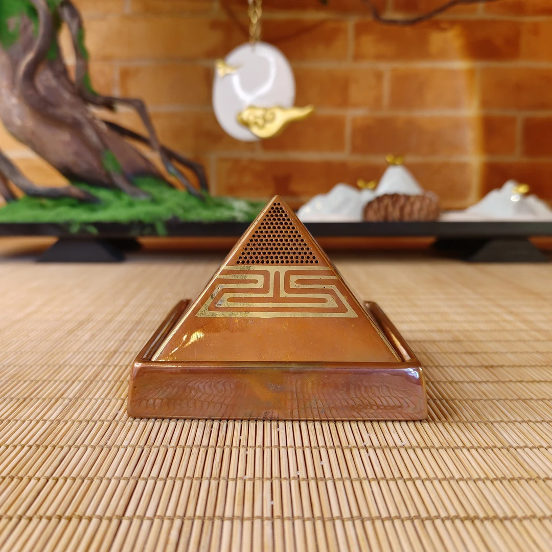 金字塔紫铜纯手工茶漏烤釉色工艺 浮雕纹 小香道 滤茶器 中式创意