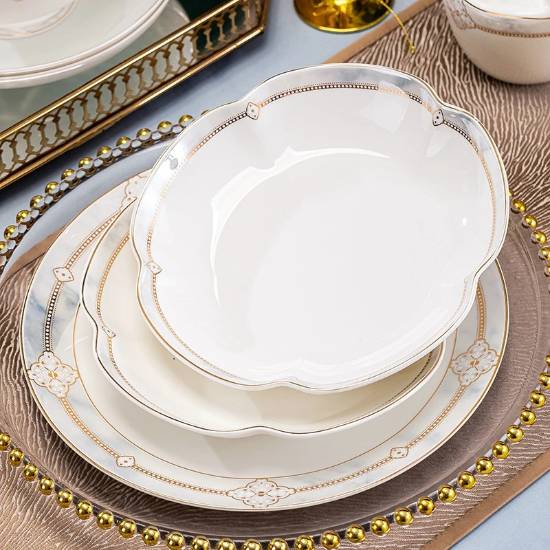 新中式骨瓷餐具碗盘组合套装景德镇新中轻奢家用陶瓷碗碟乔迁送礼