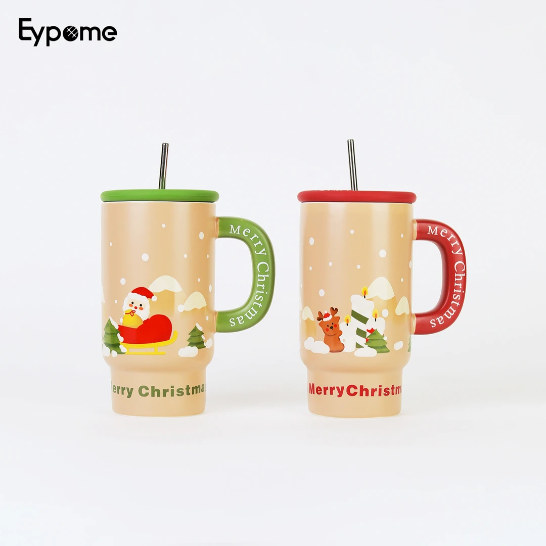 【欢乐圣诞】DOKKY高颜值大容量800ml.节日印花|带盖吸管陶瓷杯