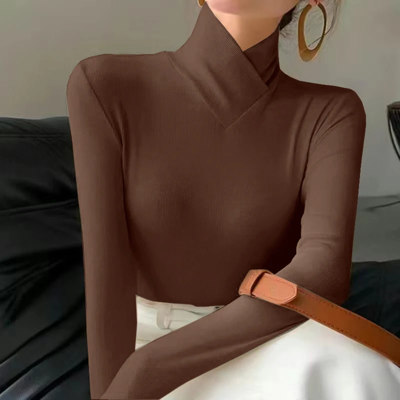 2023秋冬保暖双面德绒半高领洋气百搭打底衫显瘦大码纯色T恤上衣