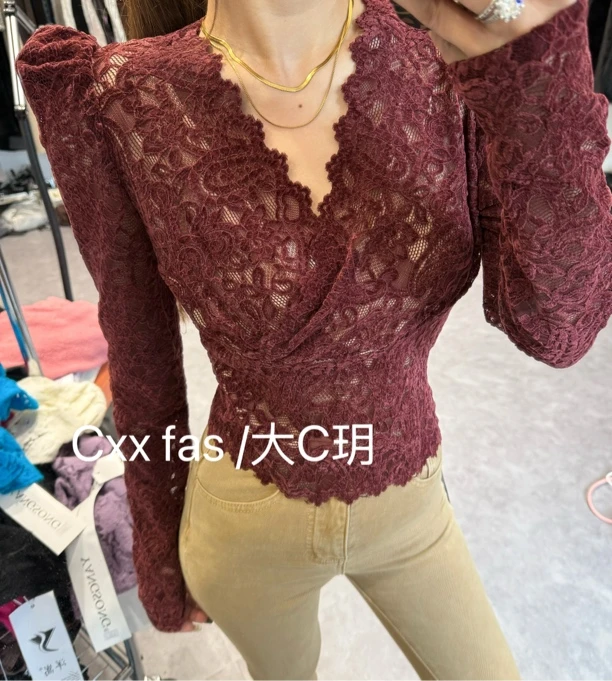 【CPL】8-6160冬季加绒加厚直绒女神性感蕾丝打底衫衣