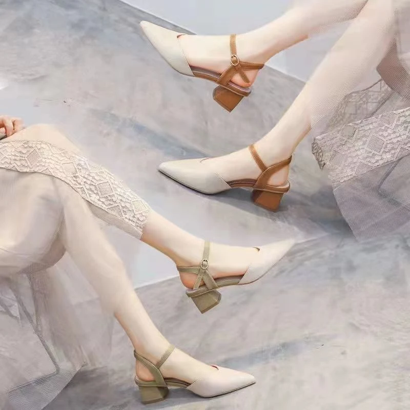 时装凉鞋女尖头包头2024夏季时尚百搭配裙子法式高跟鞋仙女风春夏