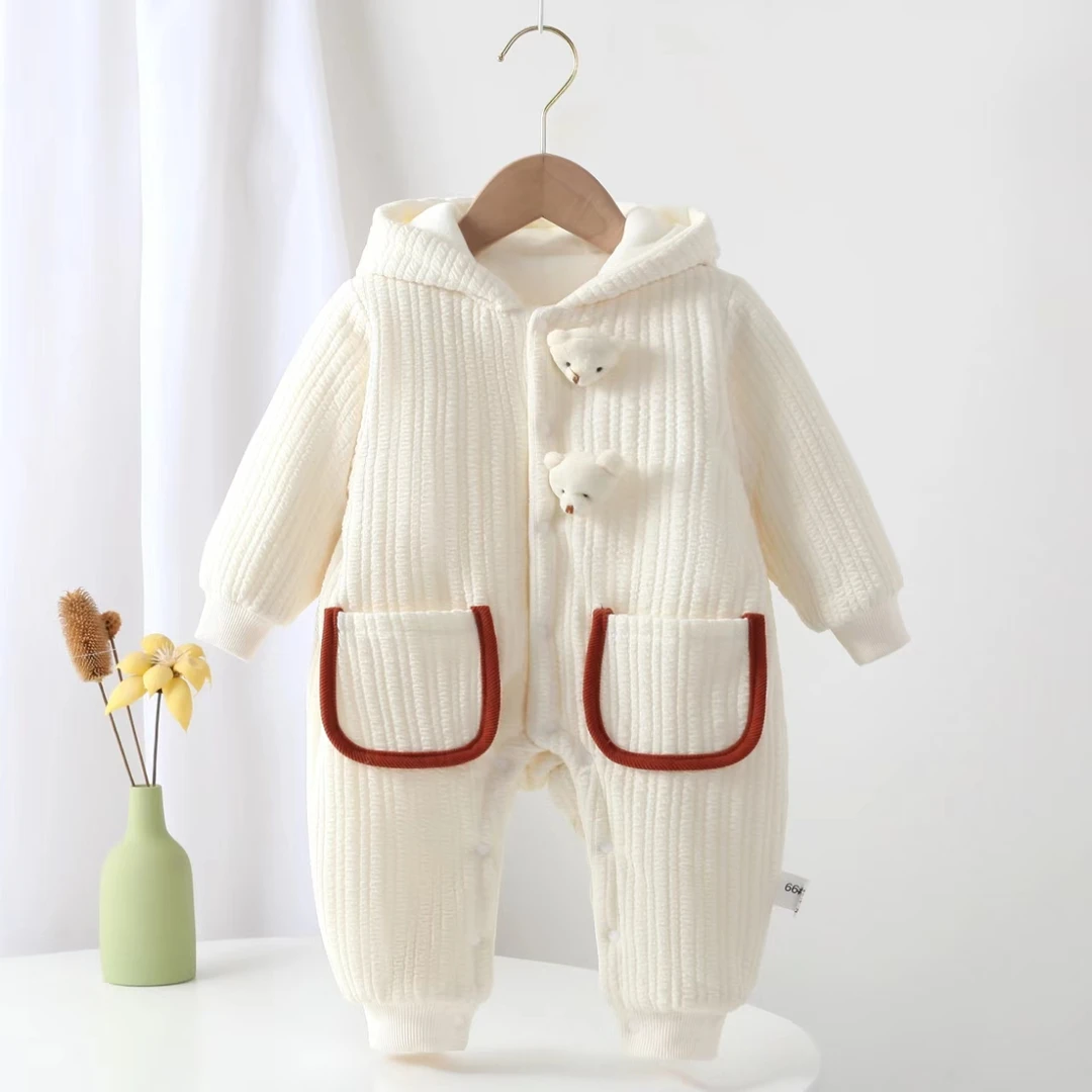 【上新】冬季新款男女宝宝加棉两只立体小熊连帽耳朵哈衣外出爬服