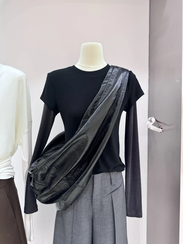 yao'yao推荐特别舒服百搭ins博主热爱款弹力假两件修身上衣60117