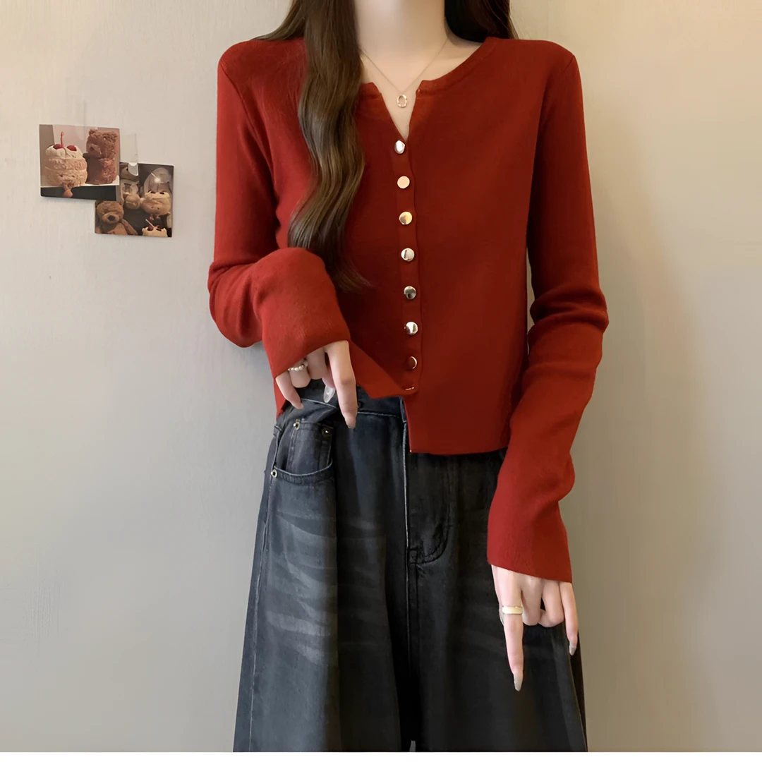 复古短款V领针织开衫2024春季秋冬气质打底上衣女装螺纹外搭长袖