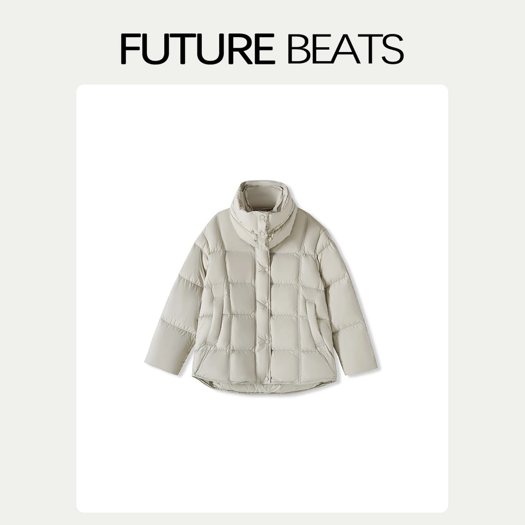 FUTURE BEATS奶油感白鹅绒围脖抽绳可拆卸冬季女羽绒服SZF96999