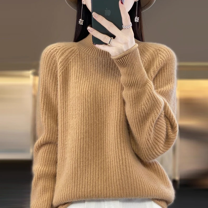 秋冬新款100%纯羊毛衫女半高领加厚套头毛衣羊绒针织打底衫宽松
