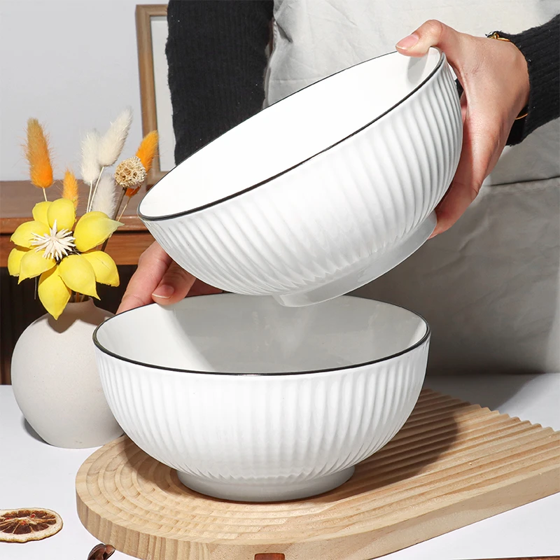 汤碗家用陶瓷餐具日式简约黑边大汤碗面碗圆形新款釉下彩防滑汤盆