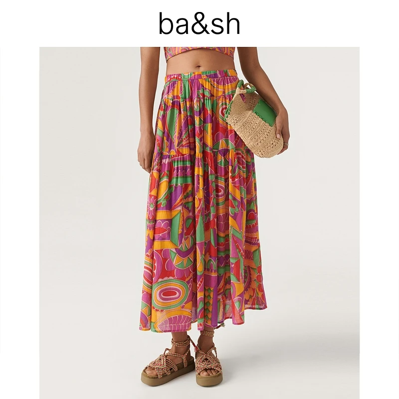 【明星同款】ba&sh夏季新浪漫风情沙滩长裙百褶碎花半身裙1E23DANI