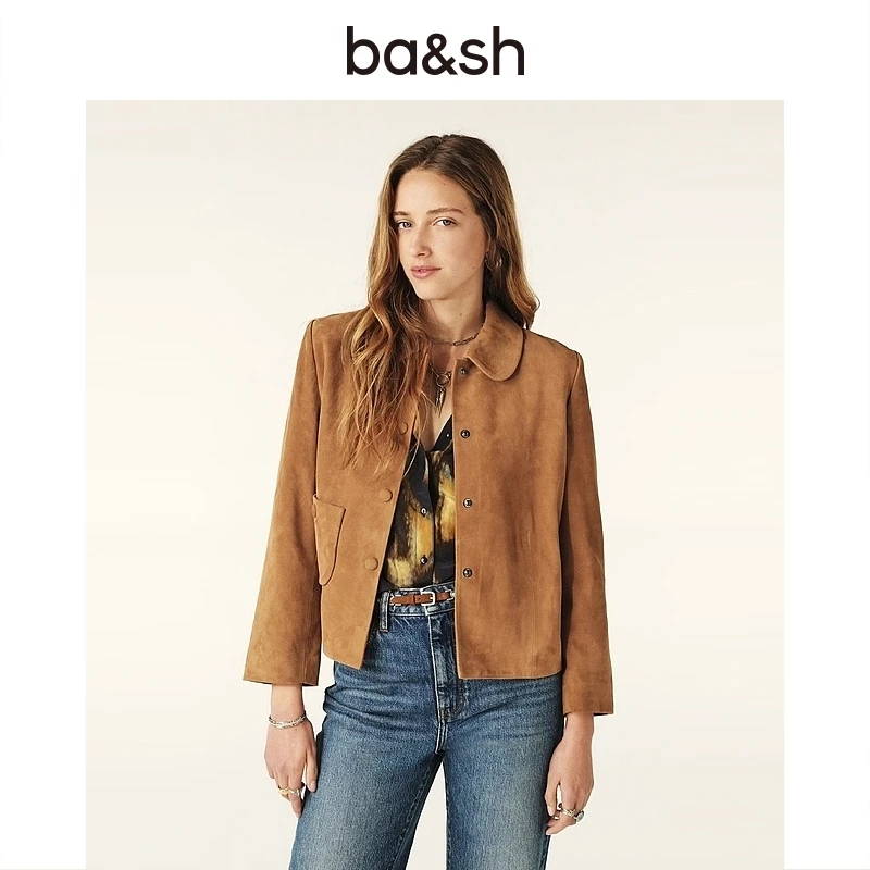 【流光风】ba&sh 摩卡慕斯棕美拉德羊皮翻领法式短外套上衣1H24MILA