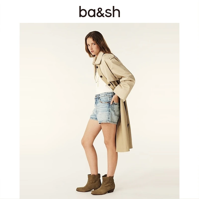 ba&sh新款秋冬风衣英伦知识分子风驼色法式大衣外套1H24POLA