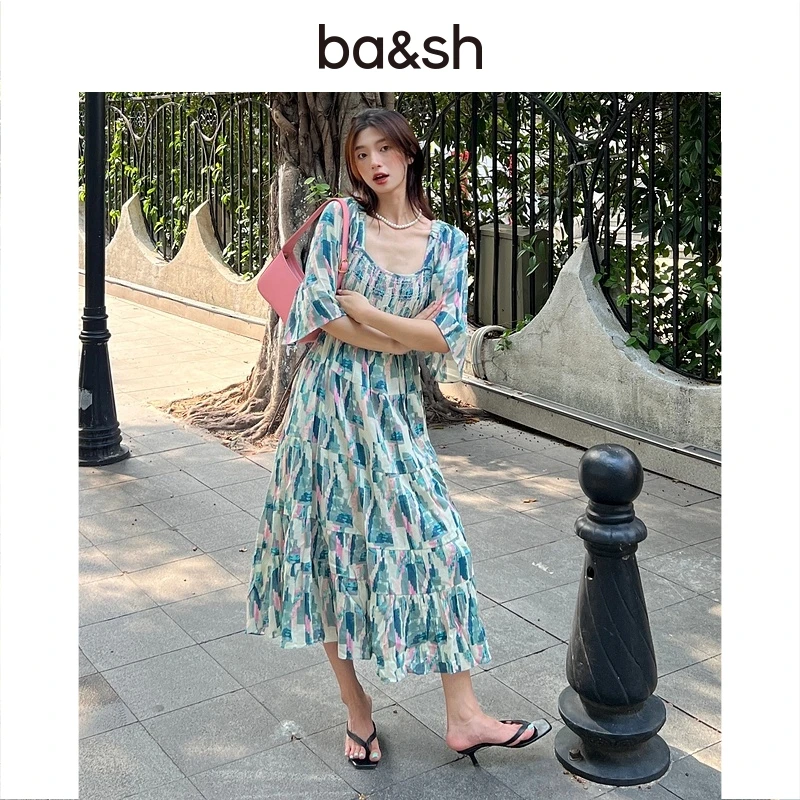 【明星同款】ba&sh莫奈花园风法式尤莱特油画感连衣裙1E23TEOL